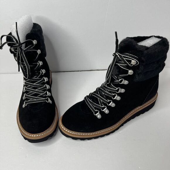 New Splendid Women's Evita Suede Faux Fur Trim Wedge Hiker Booties Sz 8M #451 - Picture 3 of 11